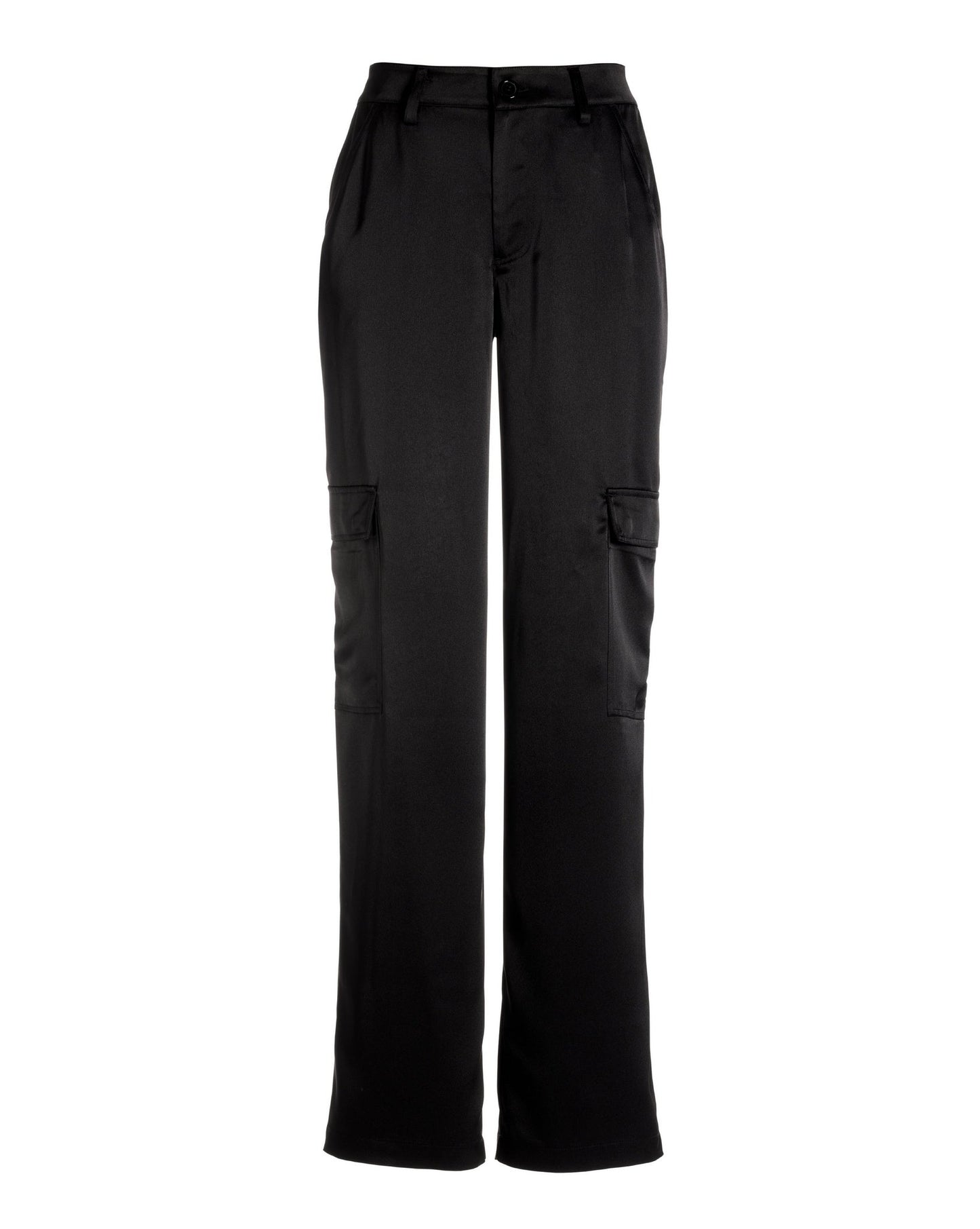 Malibu Satin High Waist Wide Leg Cargo Pant Black