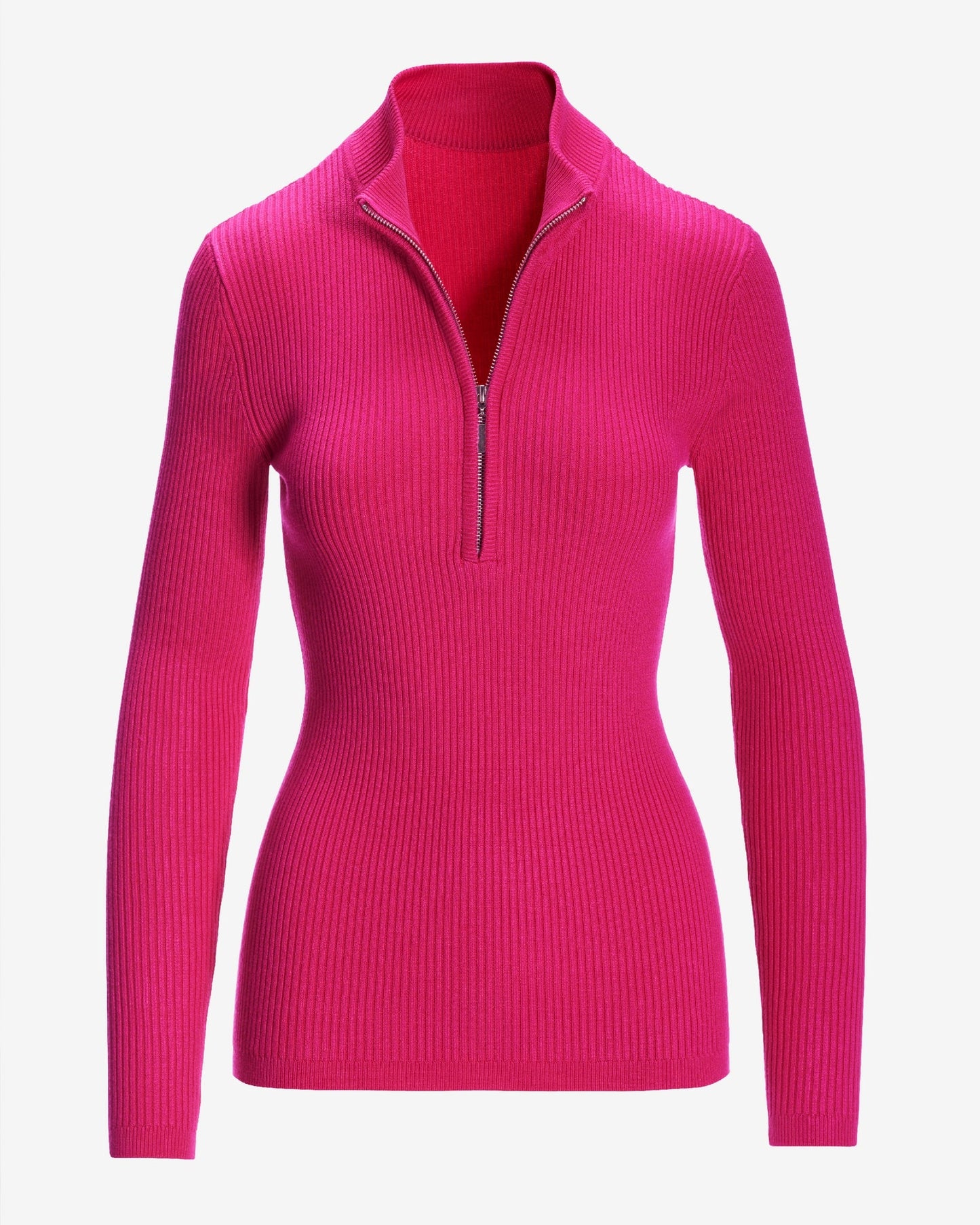 Ribbed Half Zip Up Sweater Pink Peacock