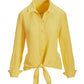 Tie Front Long Sleeve Linen Shirt Lemon Drop