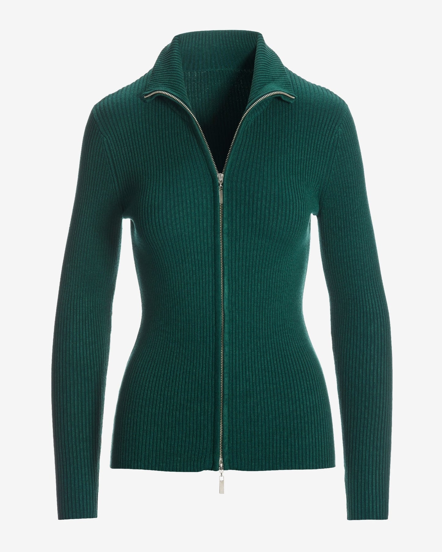 Ribbed Full Zip Cardigan Deep Emerald