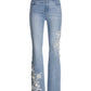Monterey Floral Lace and Pearls Bootcut Jean Denim Blue/White