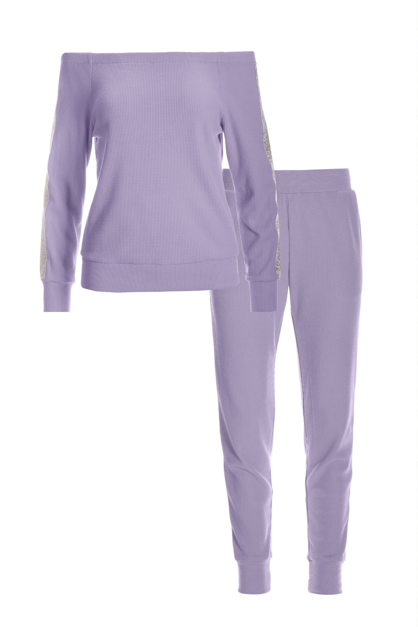 OTS Rhinestone Trim Lounge Set Lavender