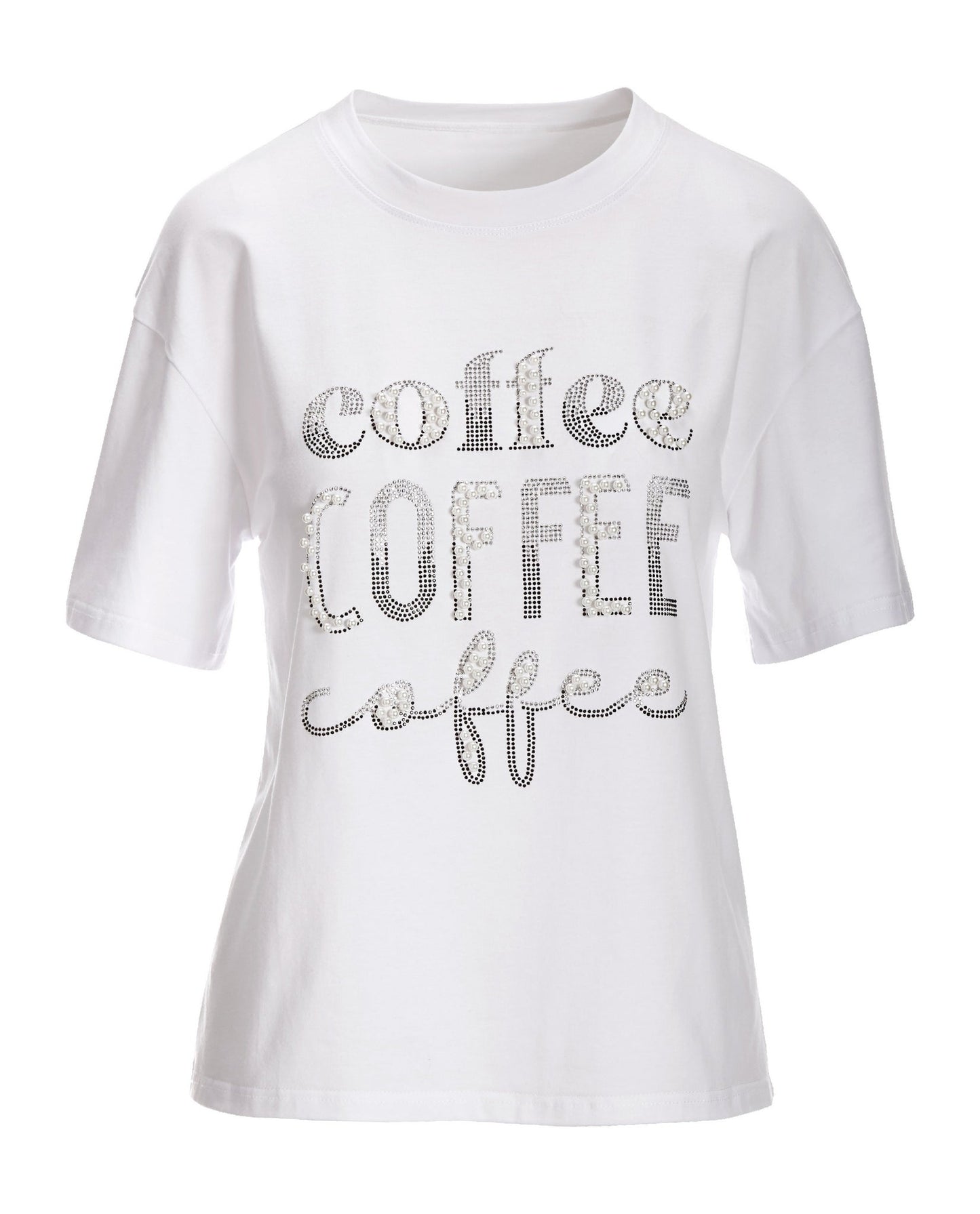 Coffee Faux Pearl Graphic Tee White