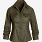 Coated Denim Ruched Sleeve Jacket Olive Night