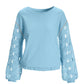 Embellished Lace Sleeve Sweatshirt Airy Blue