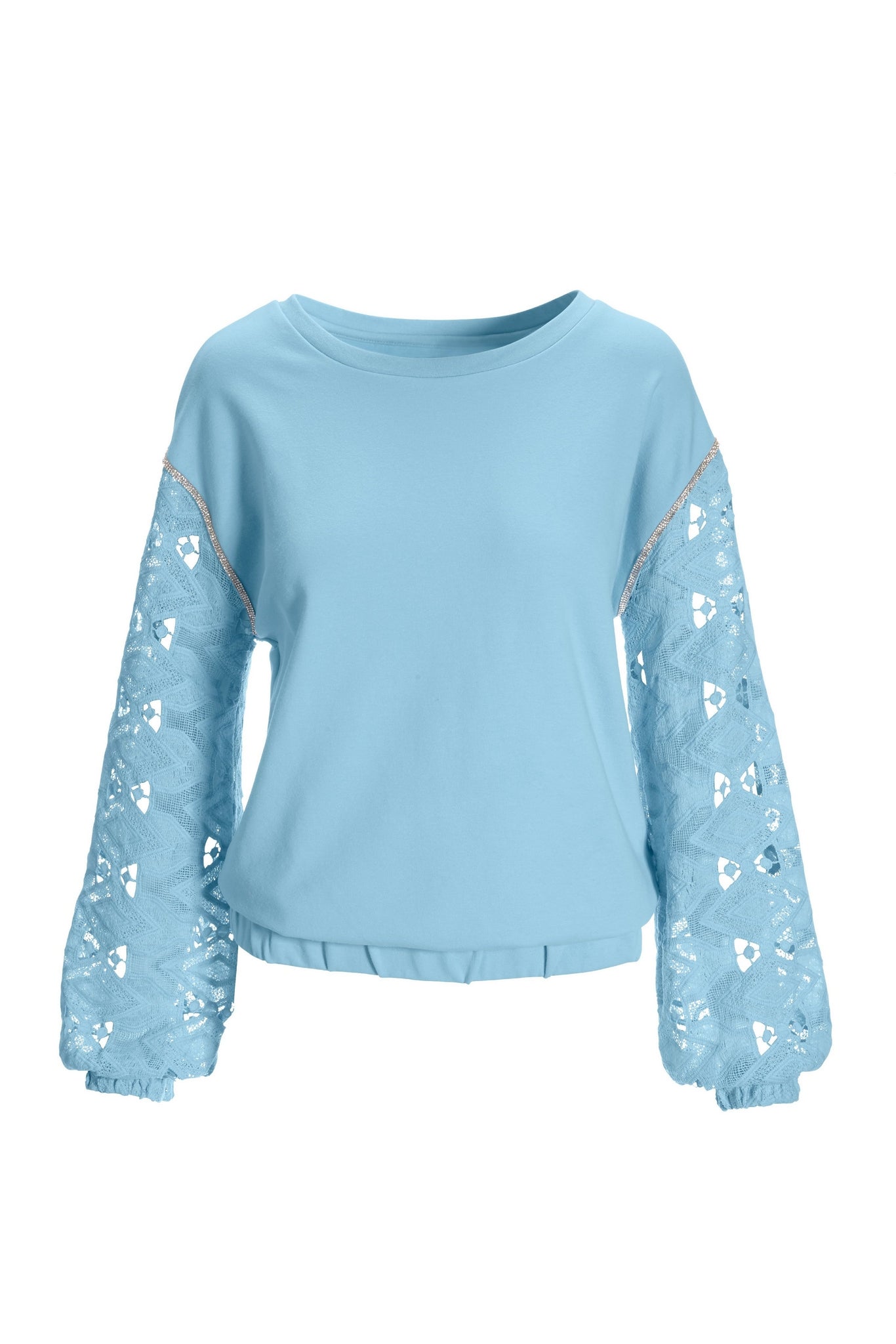 Embellished Lace Sleeve Sweatshirt Airy Blue