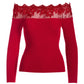 Embellished Lace Off the Shoulder Sweater Red