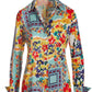 La Dolce Scarf Print Sophia Button Up Charmeuse Blouse Multi