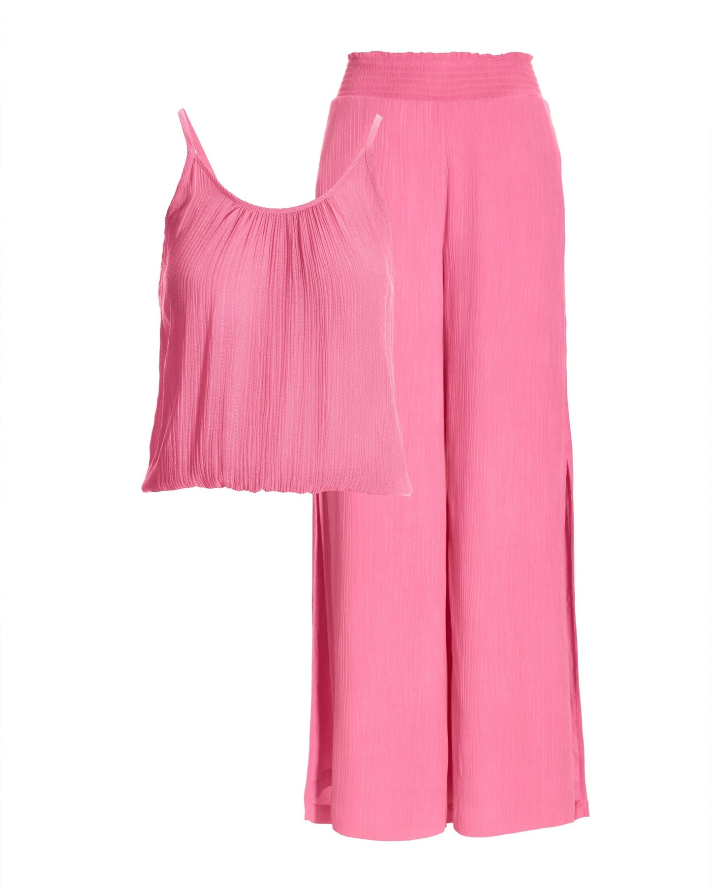 Gauze Blouson Top and Wide Leg Lounge Set Aurora Pink