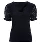 Lace Puff Sleeve V Neck Tee Black