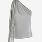 Charmeuse Fringe One Shoulder Blouse Silver