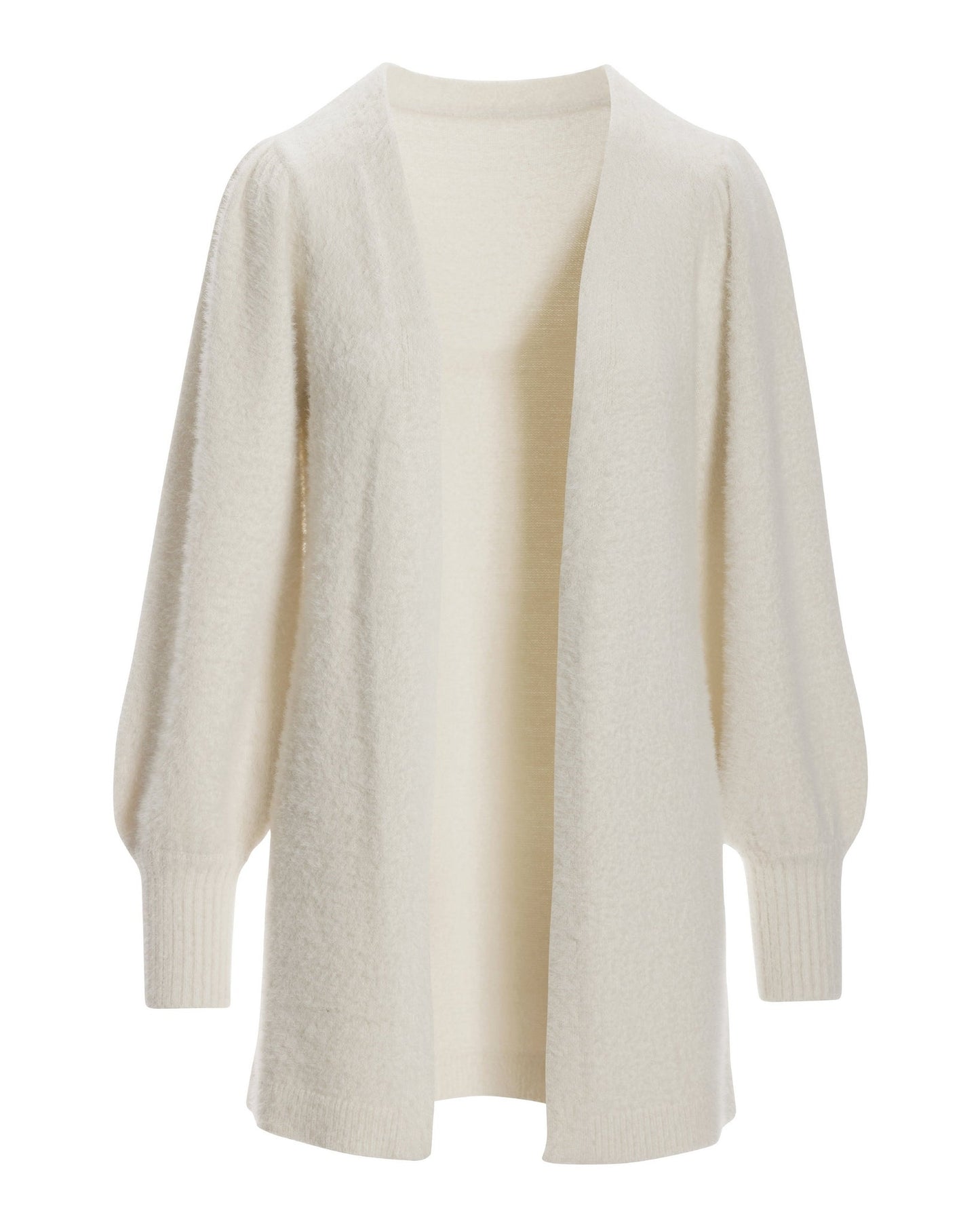 Plush Balloon Sleeve Cardigan Off White