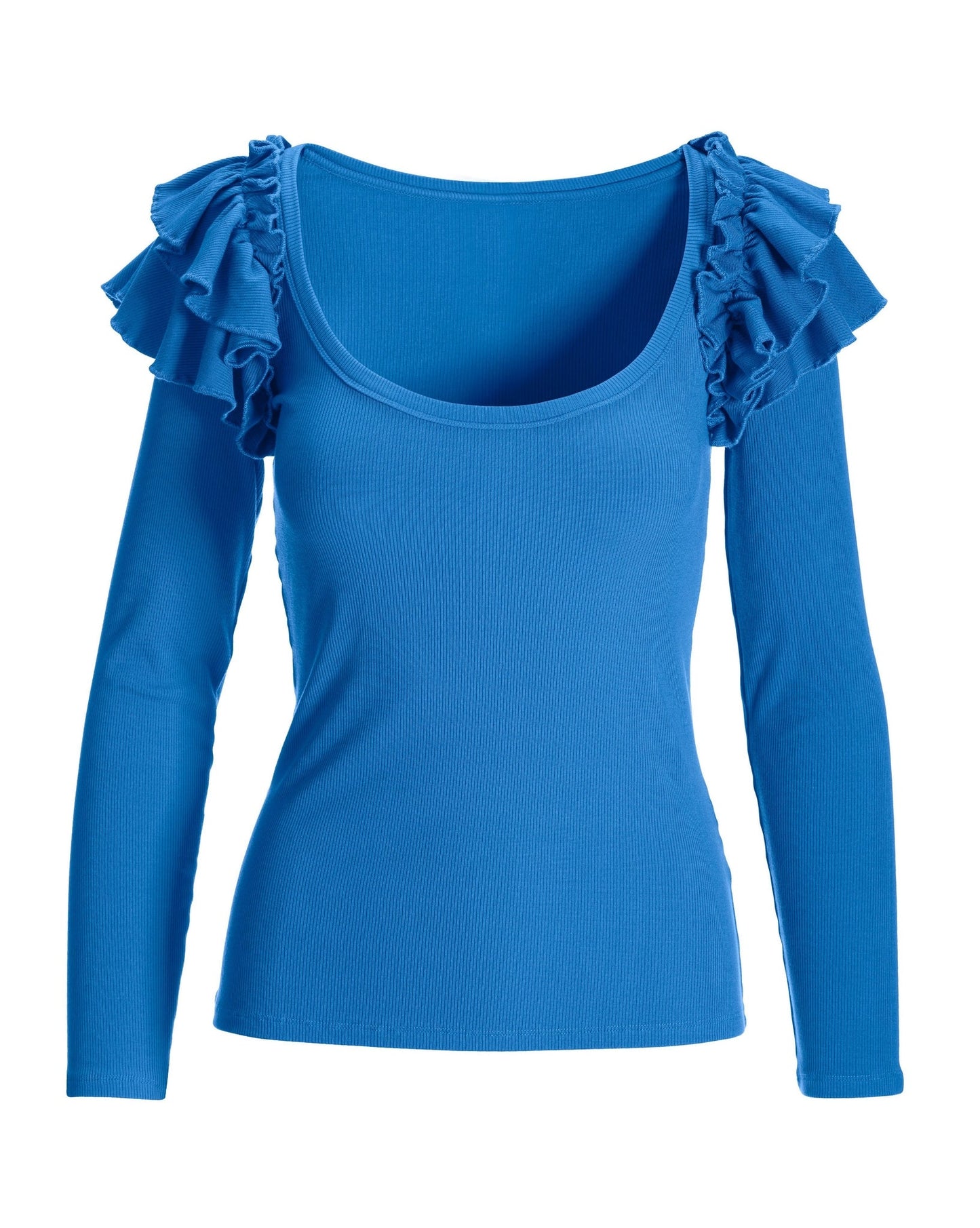 So Essential Ruffle Ribbed Long Sleeve Top French Blue