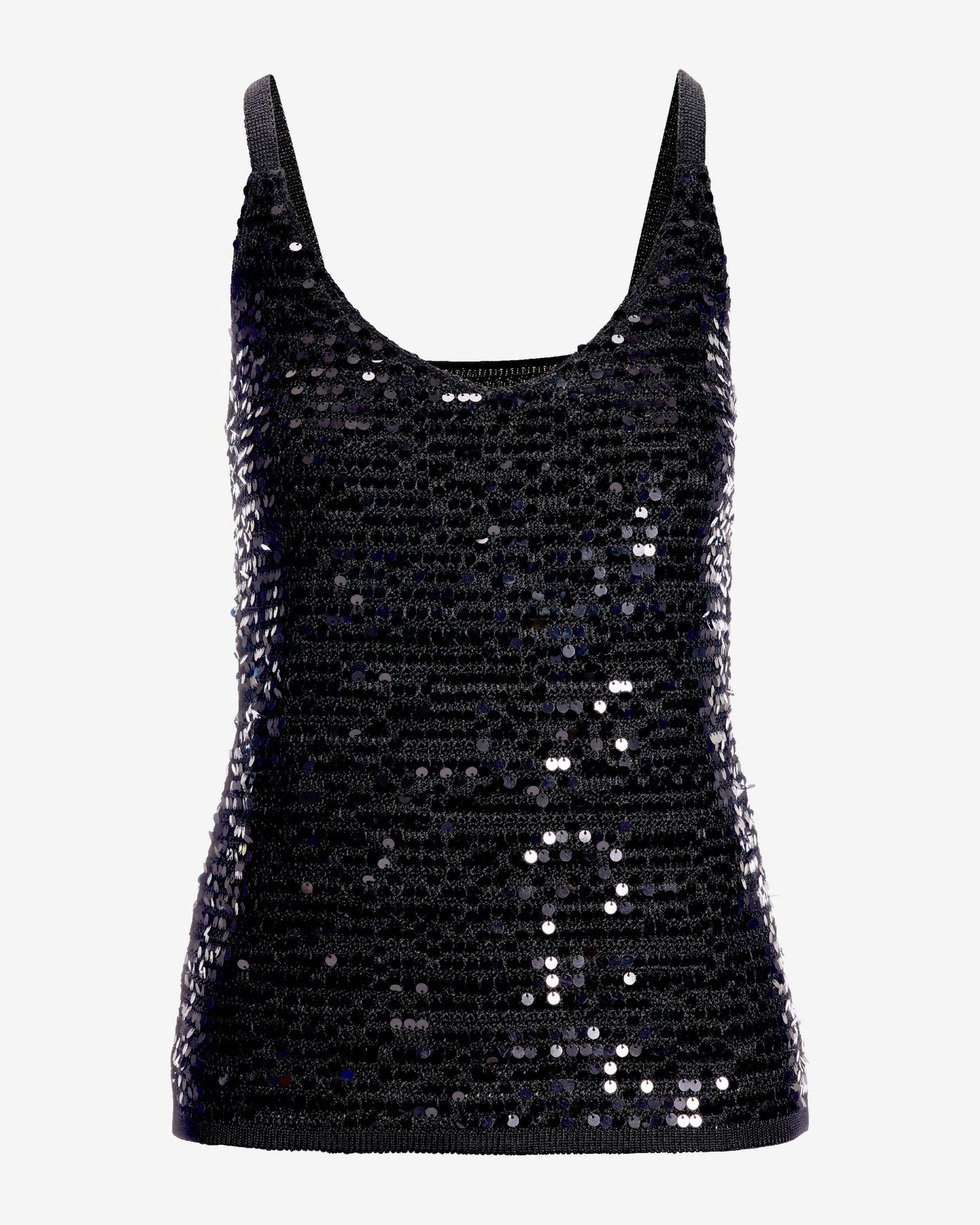 Sequin V-Neck Sweater Tank Black