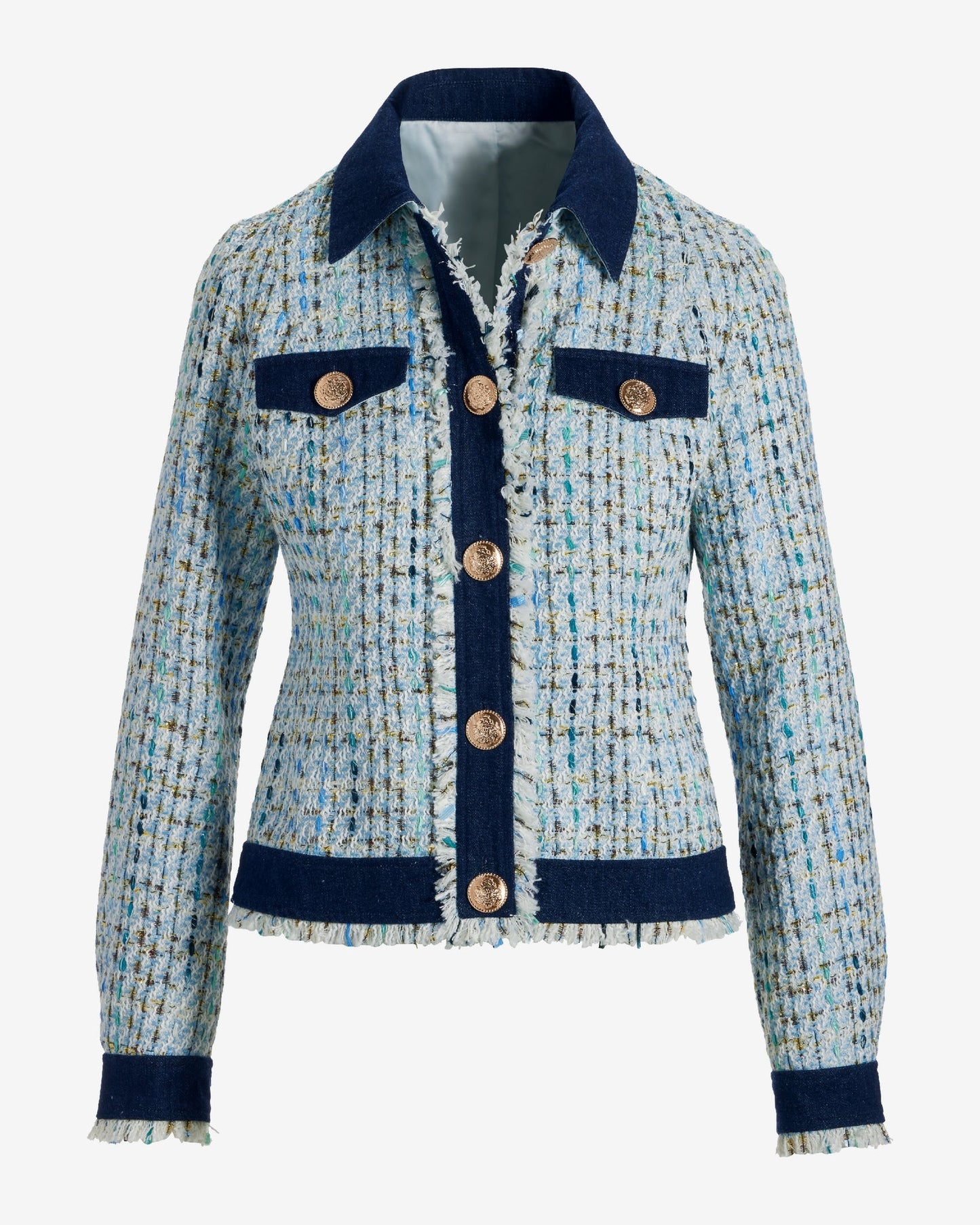 Shimmer Tweed Denim Trim Jacket Light Blue Multi
