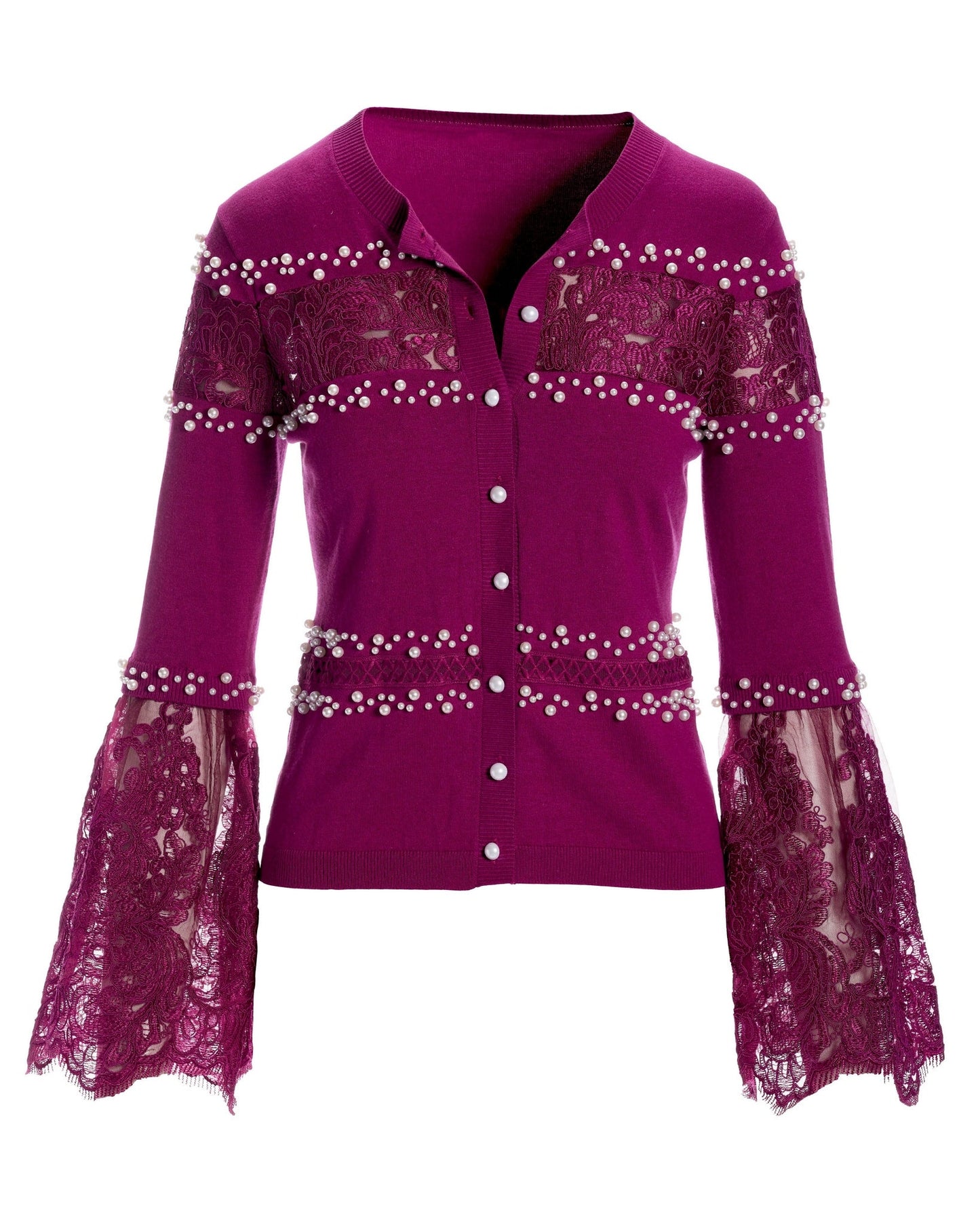 Pearl And Lace Embellished Cardigan Hollyhock