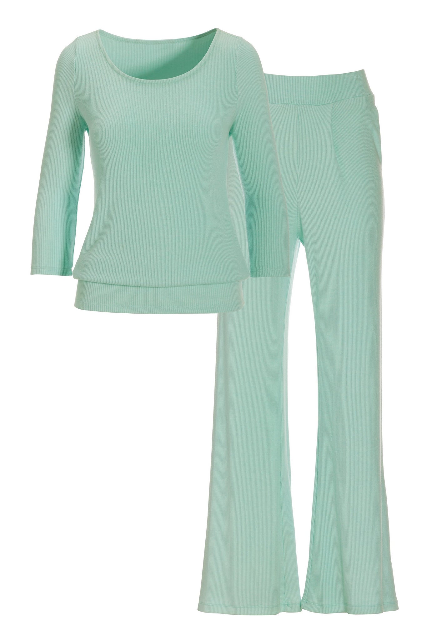 Ribbed Scoopneck Blouson Lounge Set Blue Light