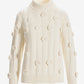 Chenille Rosette Cable Turtleneck Sweater Off White