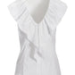 Mixed Media Poplin Ruffle Front Zip Top White