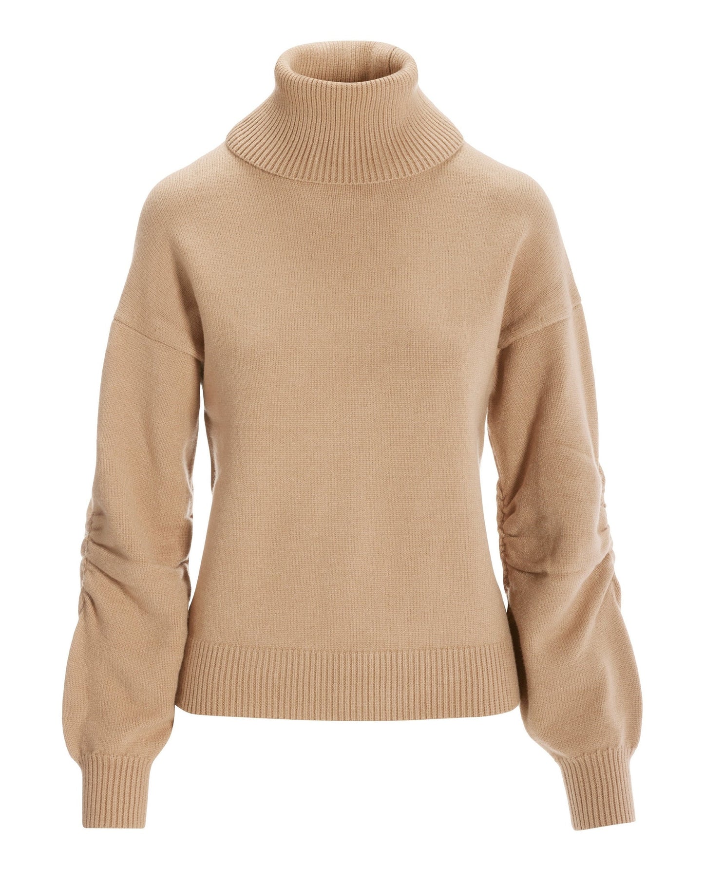 Ruched Sleeve Turtleneck Sweater Sesame