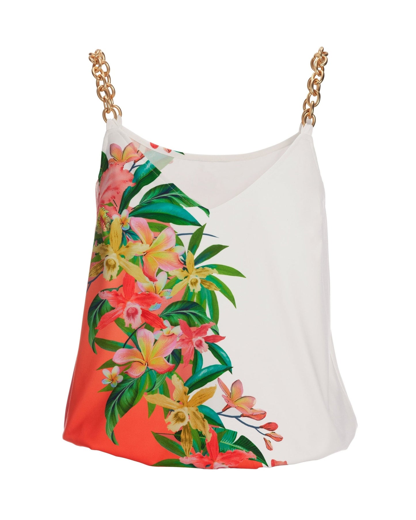 Getaway Floral Chain Strap Blouson Knit Top Coral/Green
