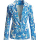 Blue Wave Paisley Print Single-Button Textured Satin Blazer Blue
