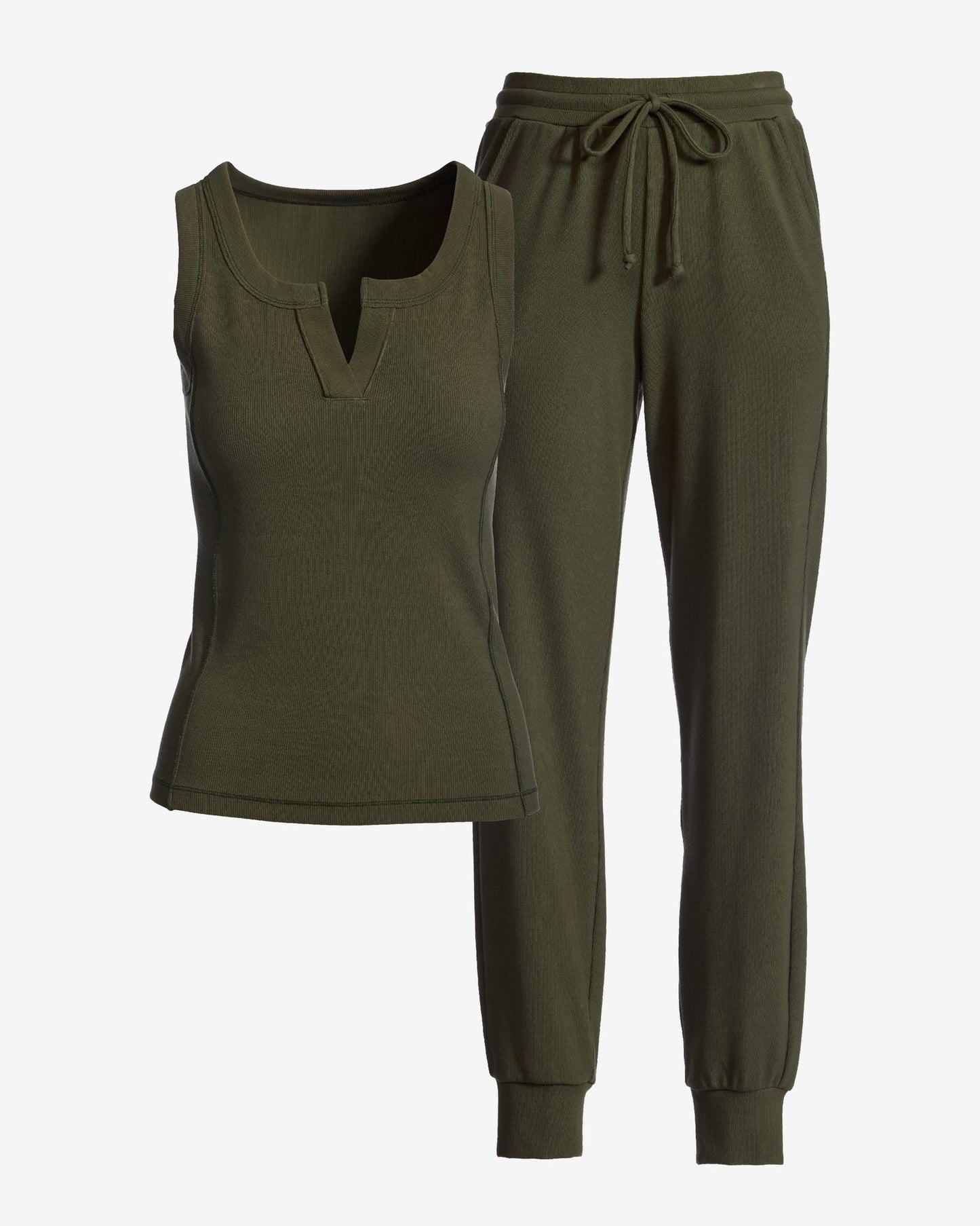 Ribbed Tank and Jogger Lounge Set Olive Night