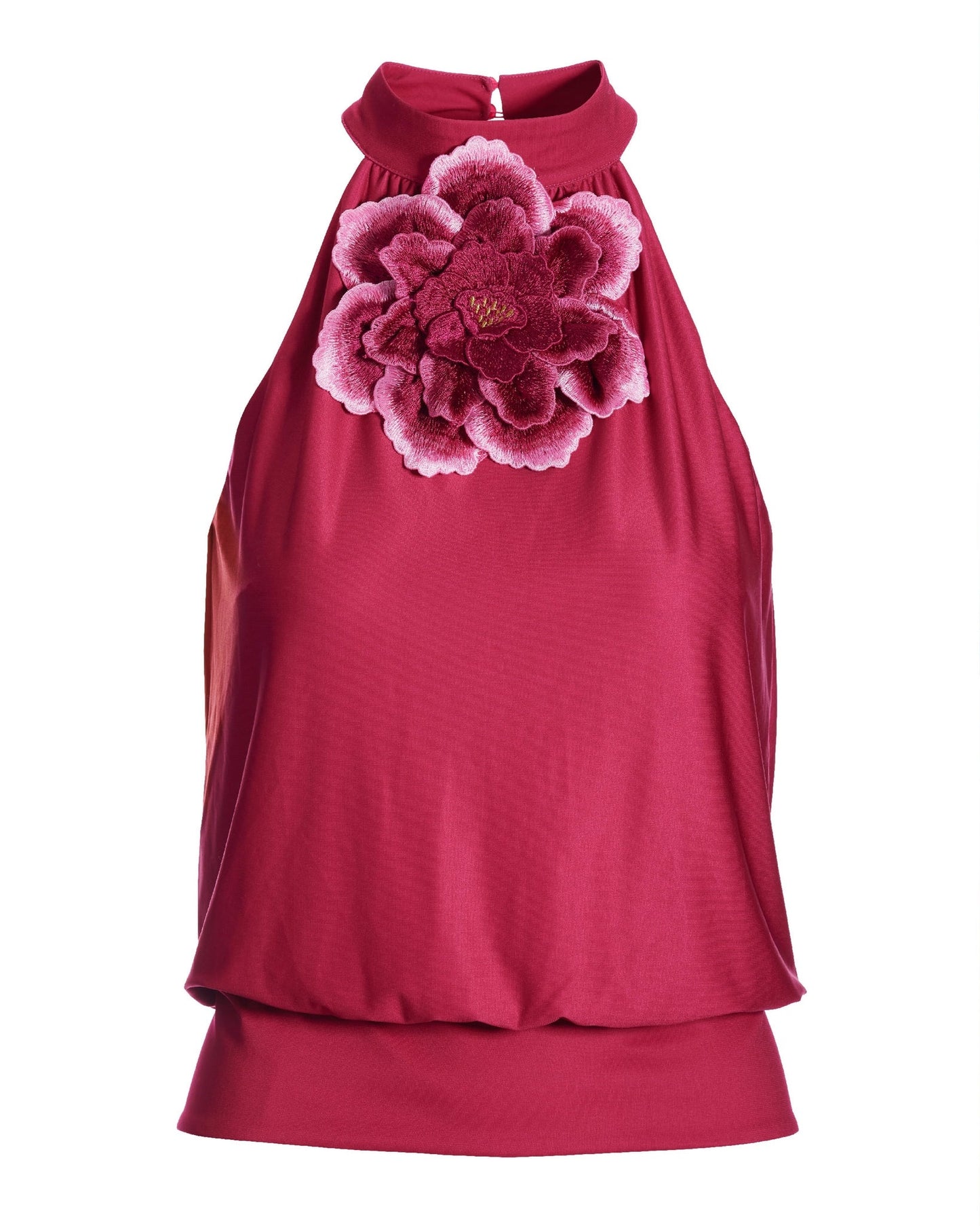 So Chic Sleeveless High Neck Flower Top Vivacious Pink