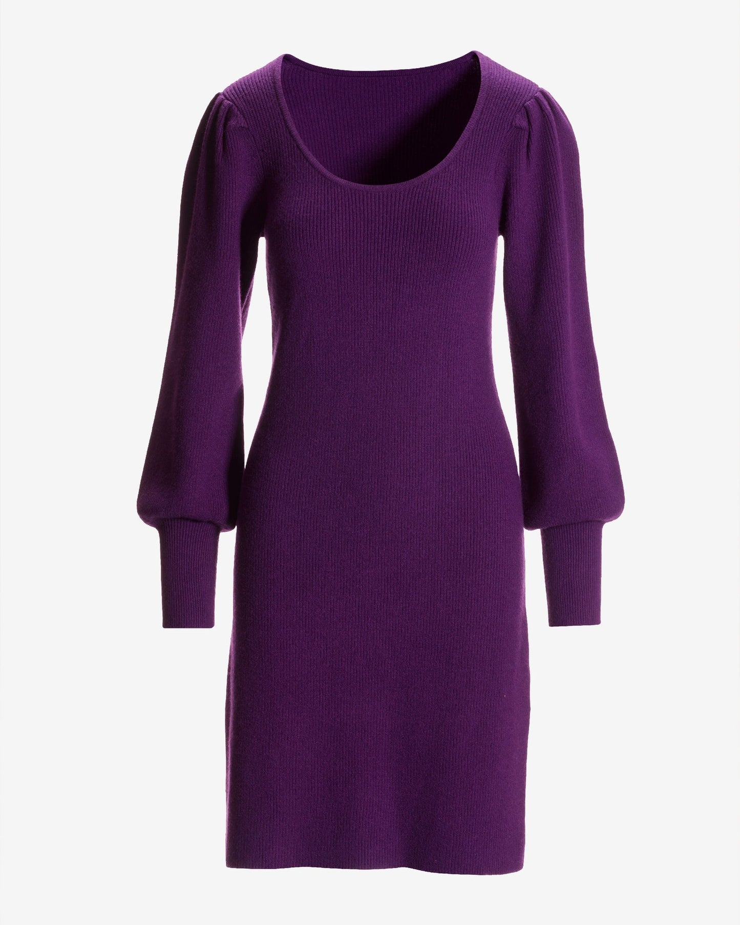 Scoop Neck Balloon Sleeve Sweater Dress Grape Juice