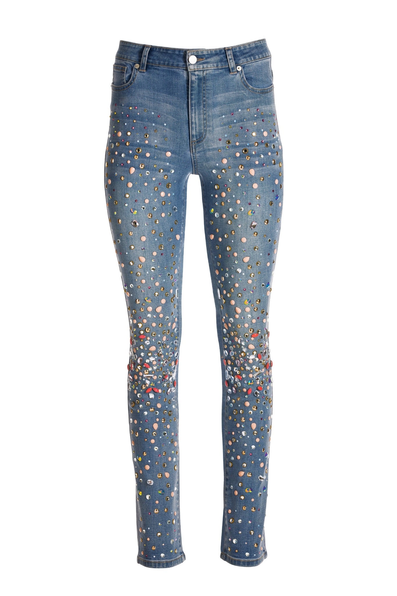 Scattered Embellishment Slim-Straight Leg Jean Light Med Wash