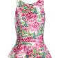 Hydrangea Fleurs Scuba Peplum High Neck Top Pink