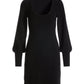 Scoop Neck Balloon Sleeve Sweater Dress Black