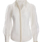 Pearl Embellished Organza Victoria Drama Sleeve Shirt White