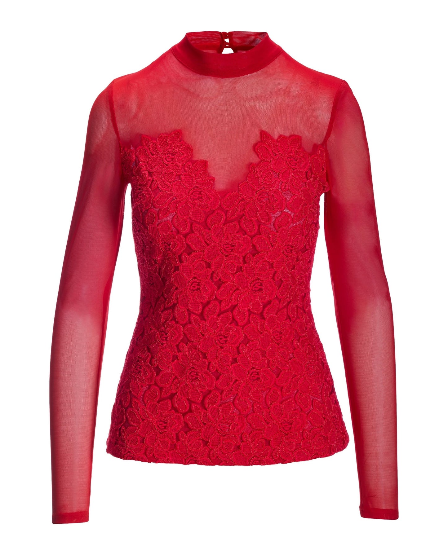 Lace Mesh Knit Top Racing Red