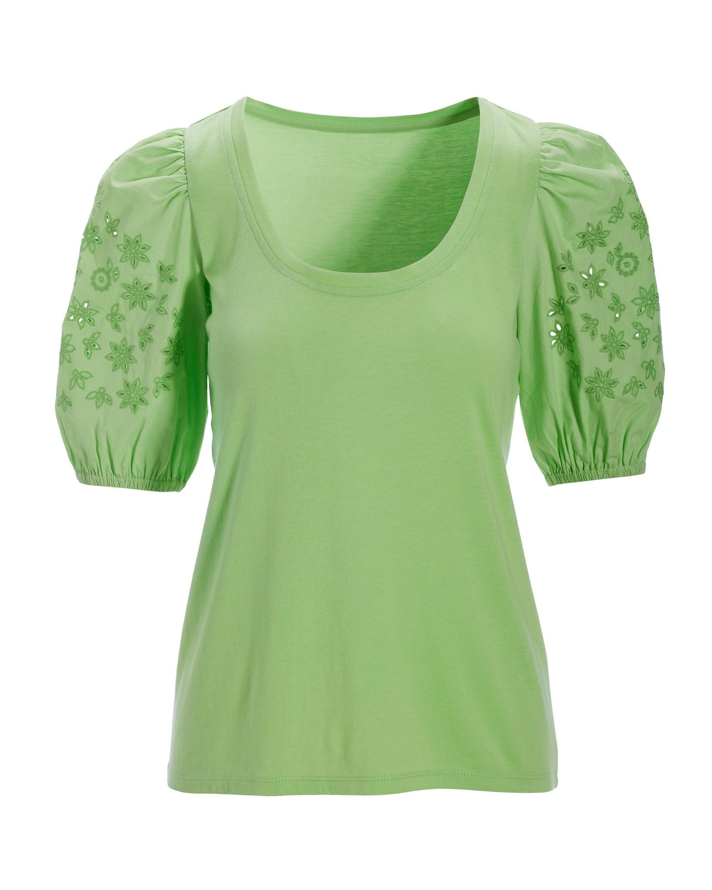 Eyelet Puff Sleeve Tee Paradise Green