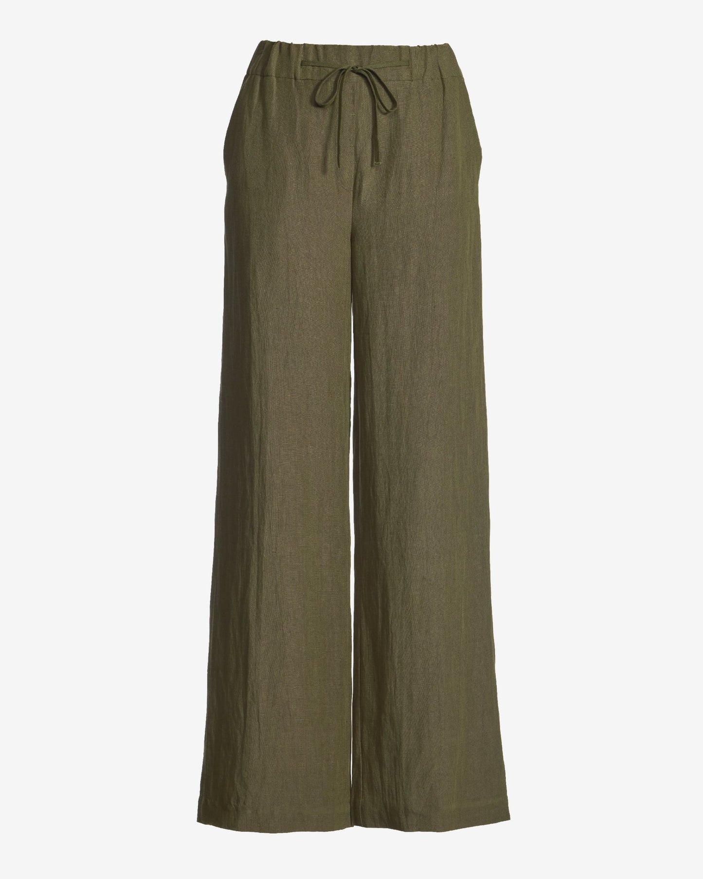 Malibu Wide Leg Drawstring Linen Pant Olive Night