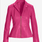 Genuine Leather Zip Collared Peplum Jacket Love Potion