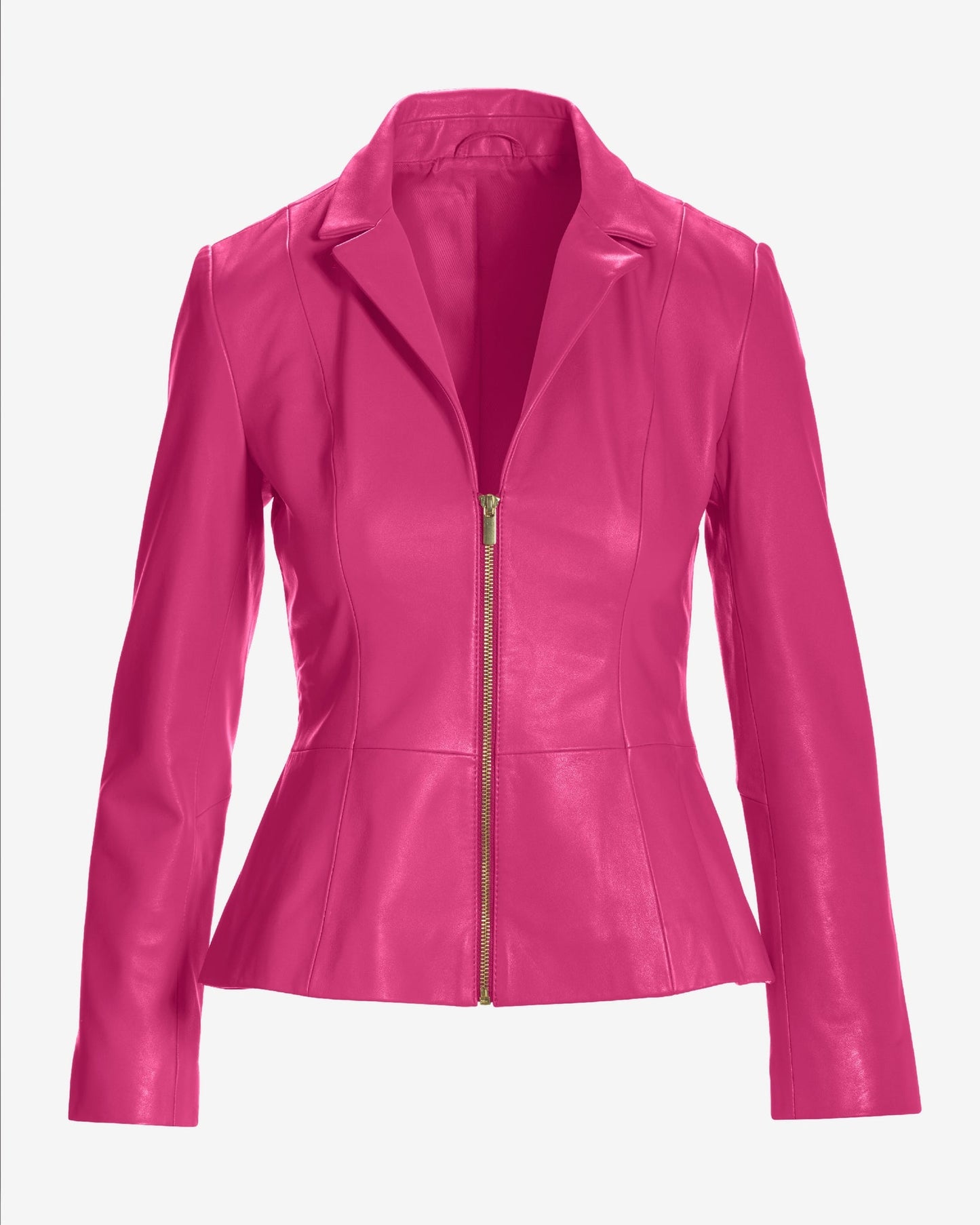Genuine Leather Zip Collared Peplum Jacket Love Potion