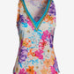Print Chain Detail V Neck Charmeuse Blouse Iris Garden Placement