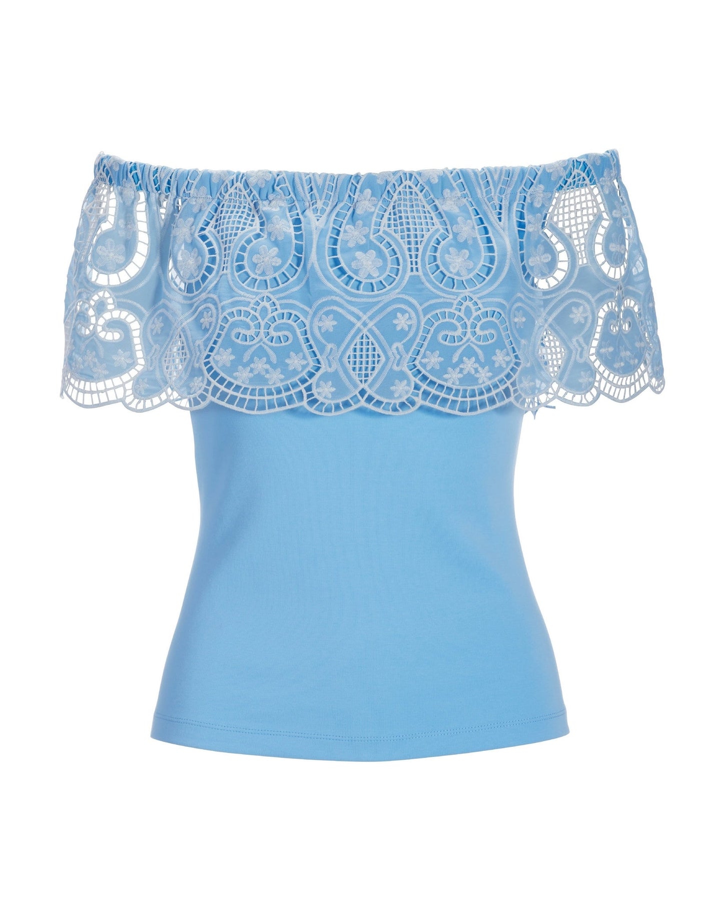 Two-Tone Lace Overlay Top Blue White