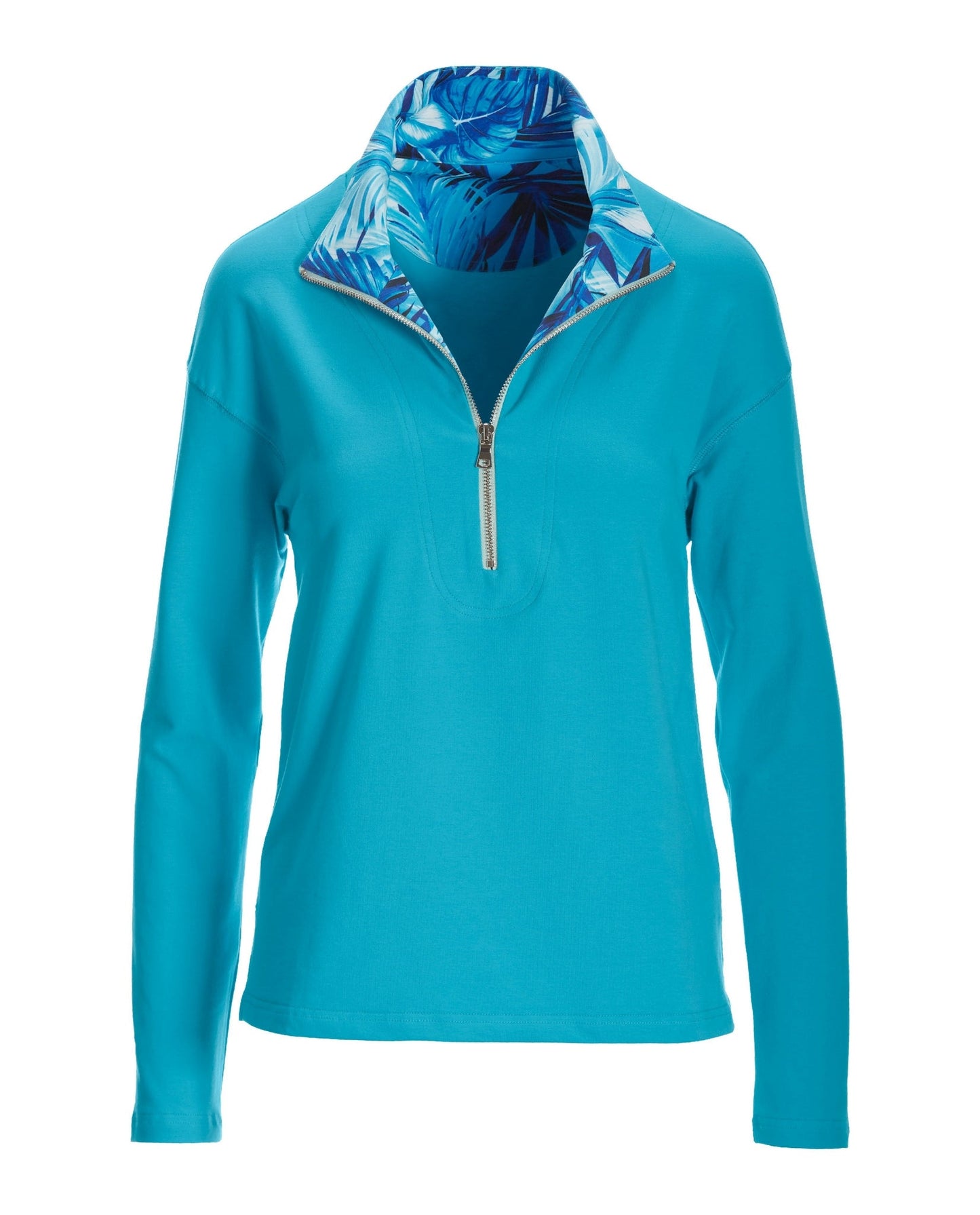 French Terry Half Zip Print Collar Sweatshirt Blue Grotto