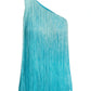 One Shoulder Ombre Fringe Top Scuba Blue