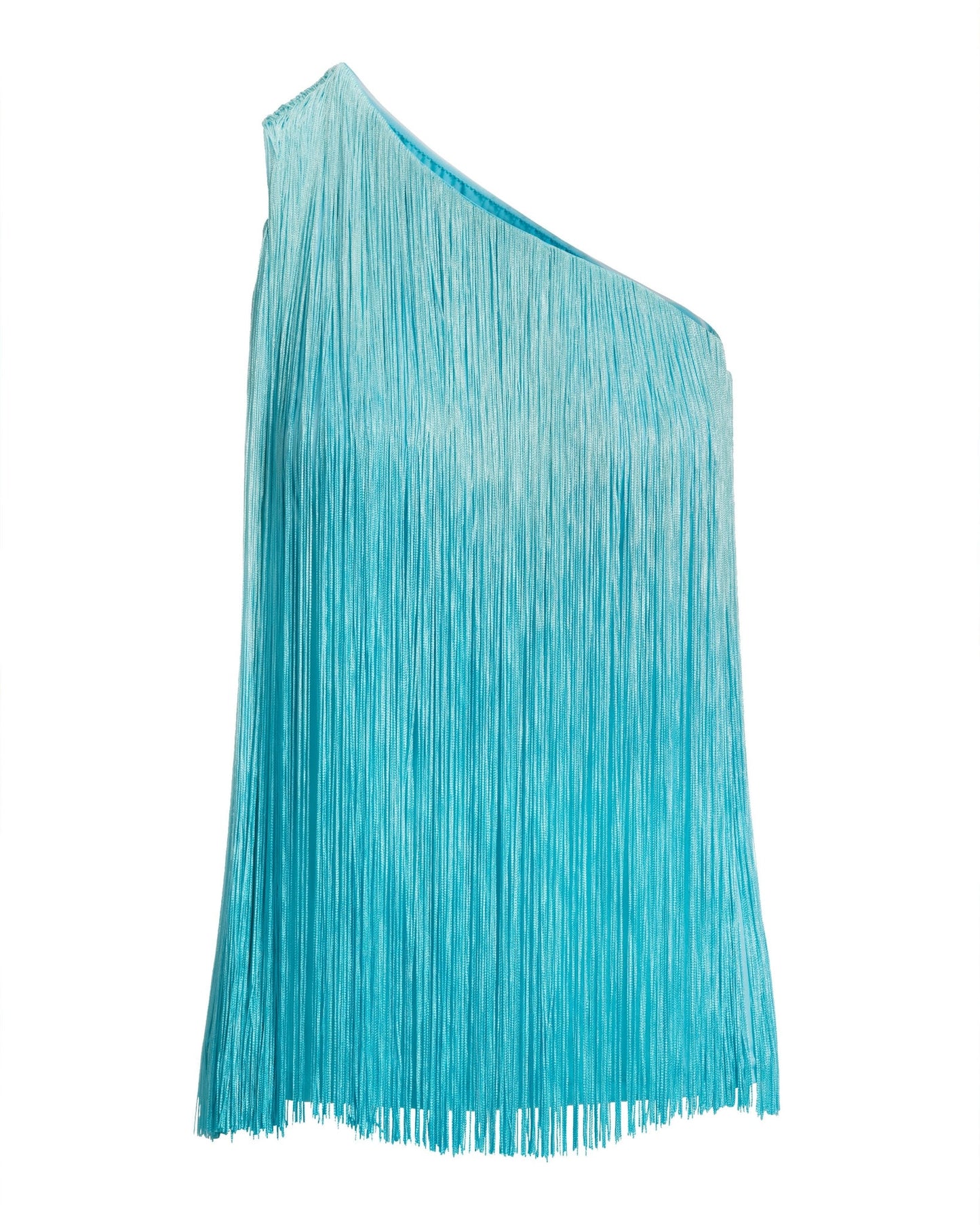 One Shoulder Ombre Fringe Top Scuba Blue