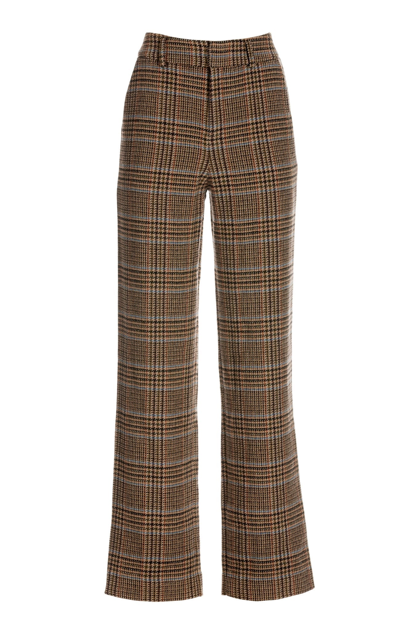 Plaid Modern High Waist Wide Leg Trouser Brown Multi