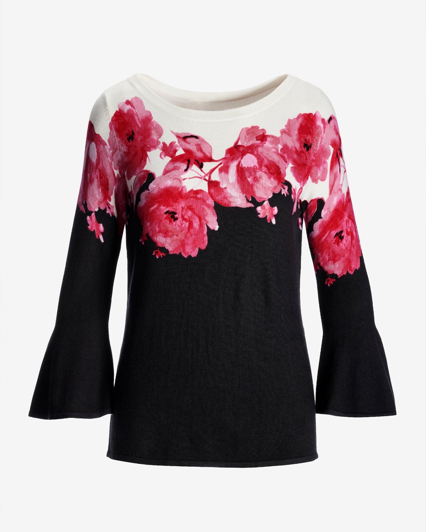 Floral Boatneck Flare Sleeve Sweater Pink
