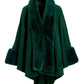 Faux Fur Trim Poncho Emerald
