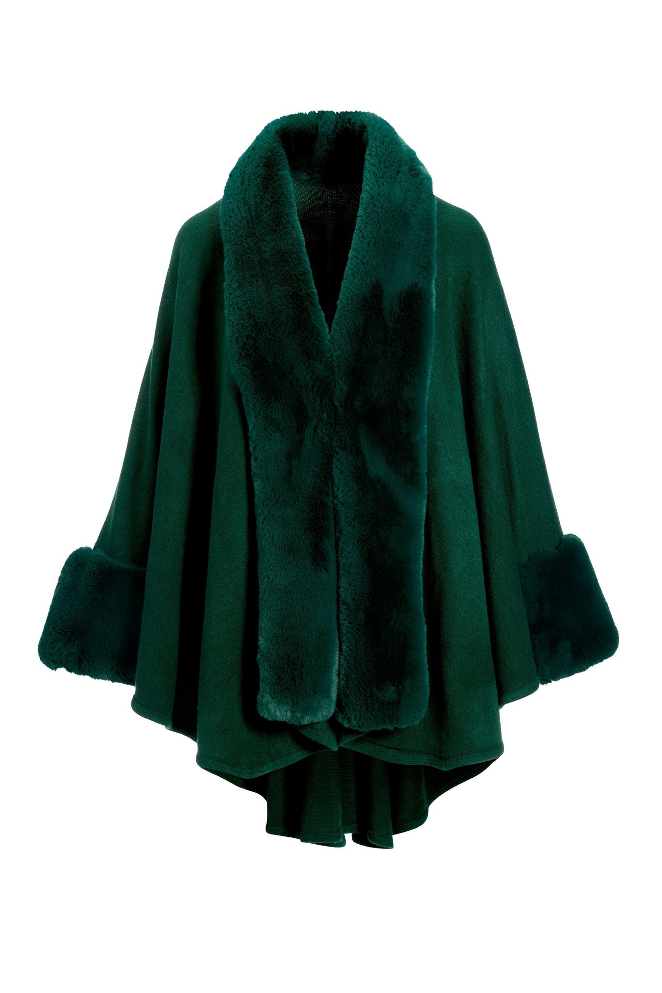 Faux Fur Trim Poncho Emerald