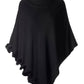 Faux Fur Trim Turtleneck Poncho Black