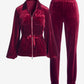 Chic Velour Drawstring Jacket and Jogger Set Burgundy
