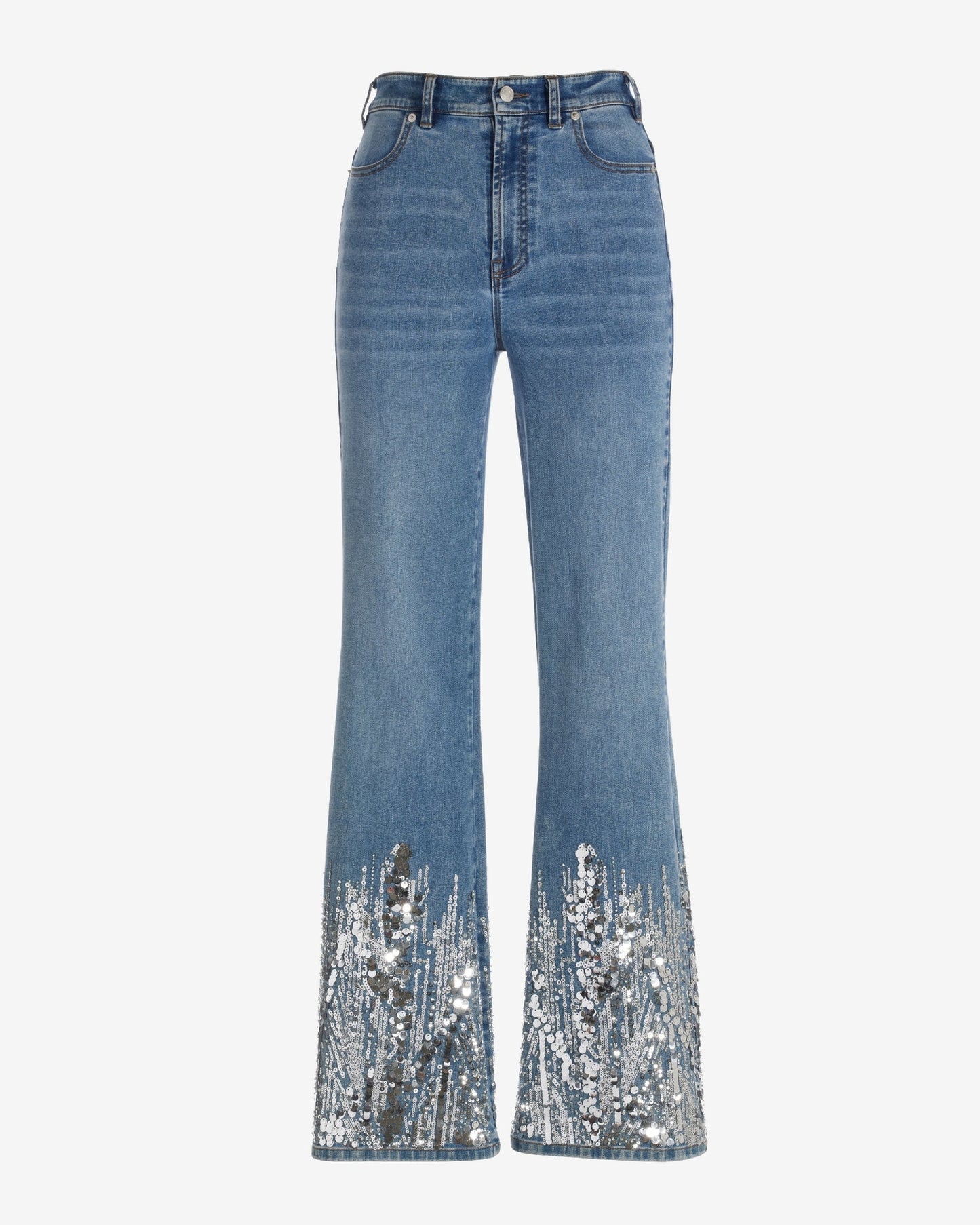 Malibu High Rise Sequin Trim Jean Medium Wash/White